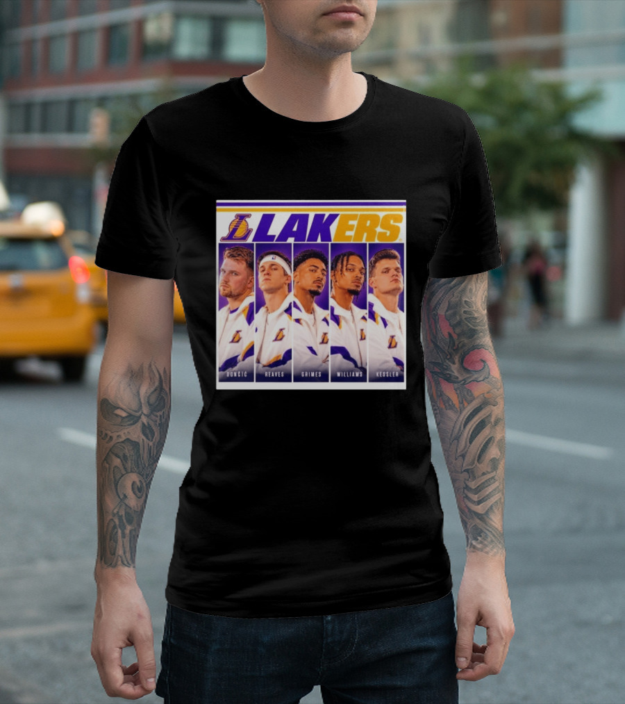 Lakers NBA Stars Collage Luka Dončić Austin Reaves Quentin Grimes Jalen Williams Walker Kessler T-Shirt