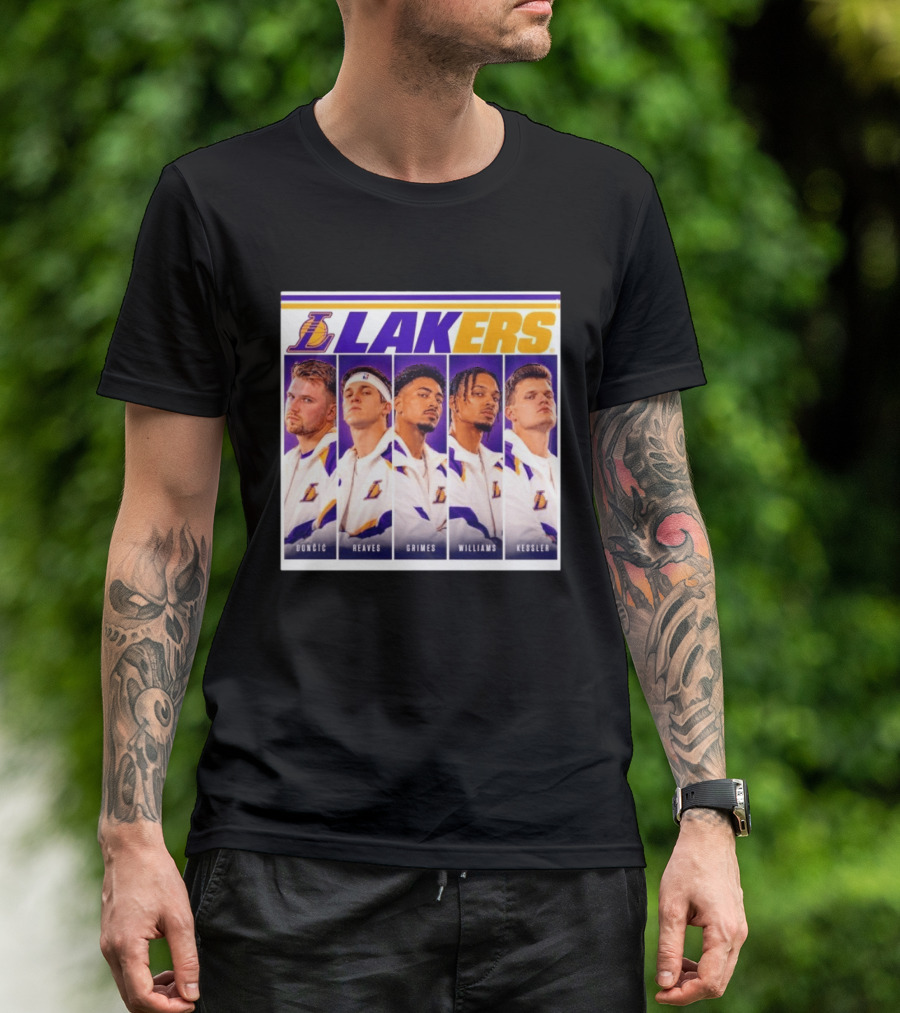 Lakers NBA Stars Collage Luka Dončić Austin Reaves Quentin Grimes Jalen Williams Walker Kessler T-Shirt