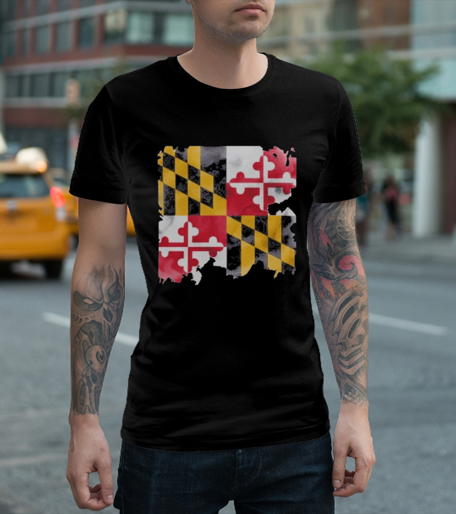 Maryland Distressed Flag Casual Summer Look T-Shirt