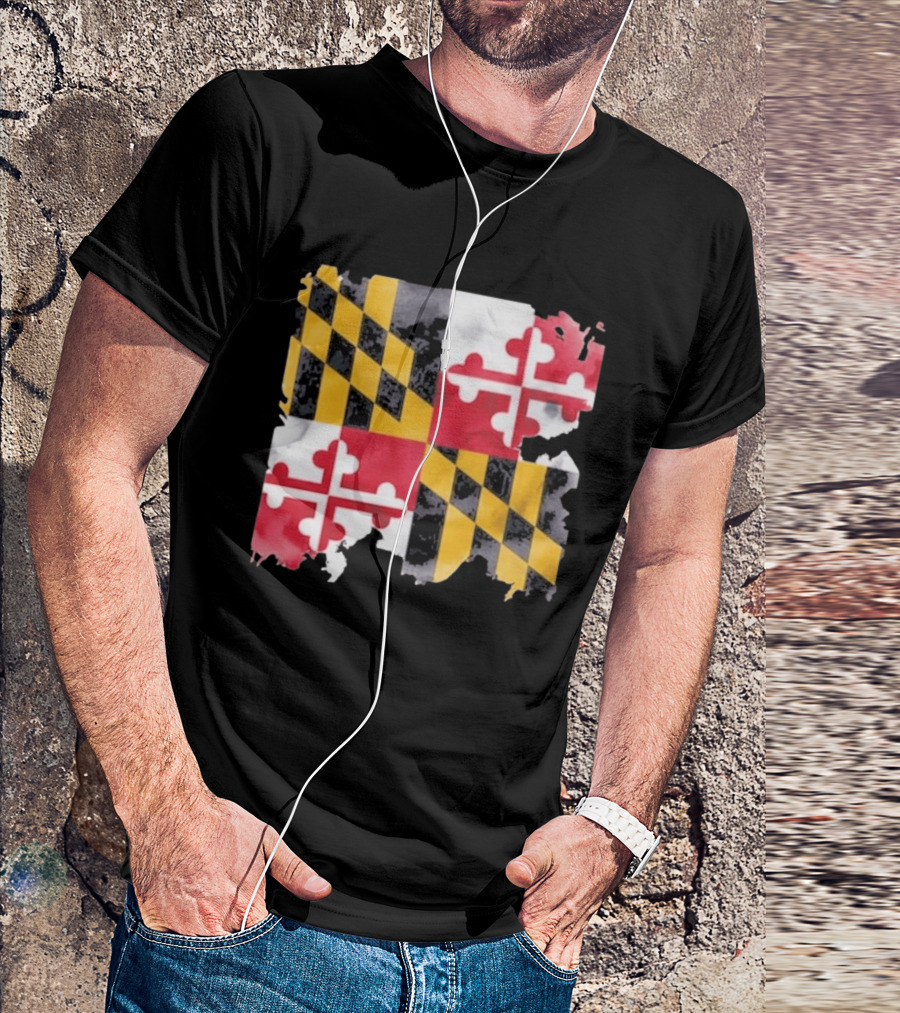 Maryland Distressed Flag Casual Summer Look T-Shirt