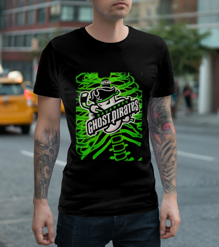 Savannah Ghost Pirates ECHL Hockey Team Graphics Neon Green T-Shirt