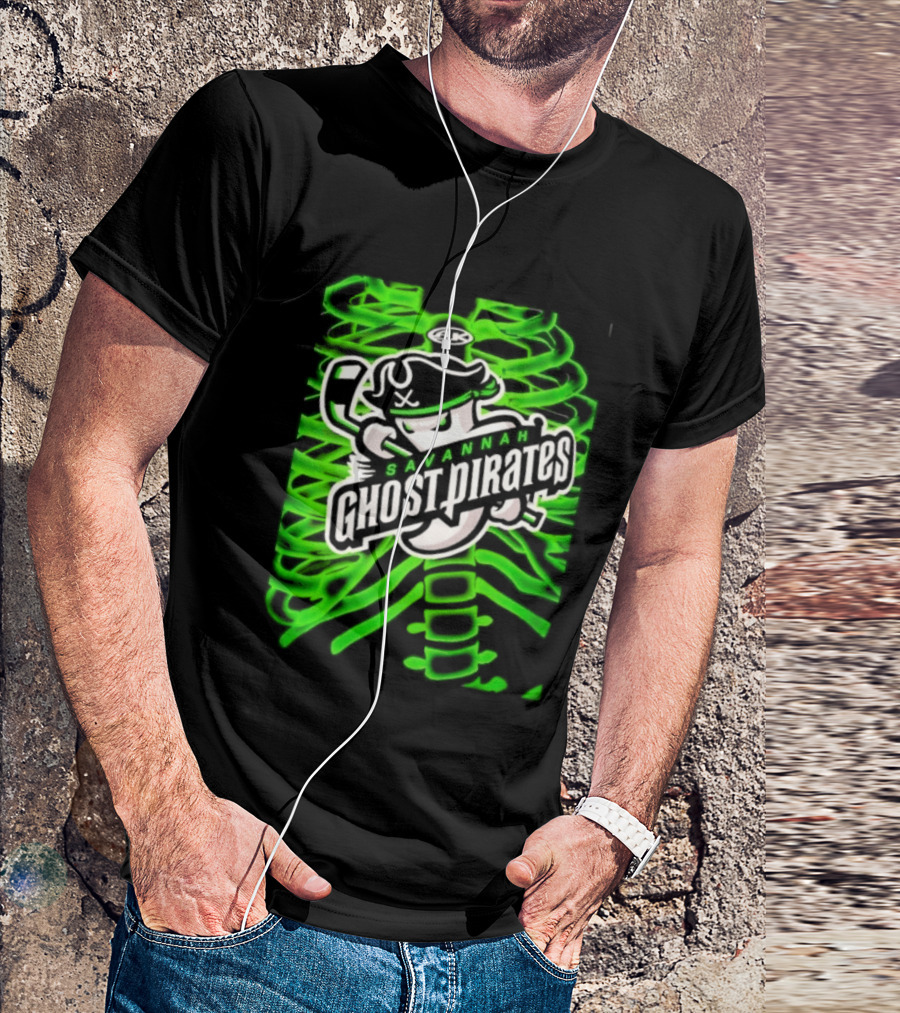 Savannah Ghost Pirates ECHL Hockey Team Graphics Neon Green T-Shirt