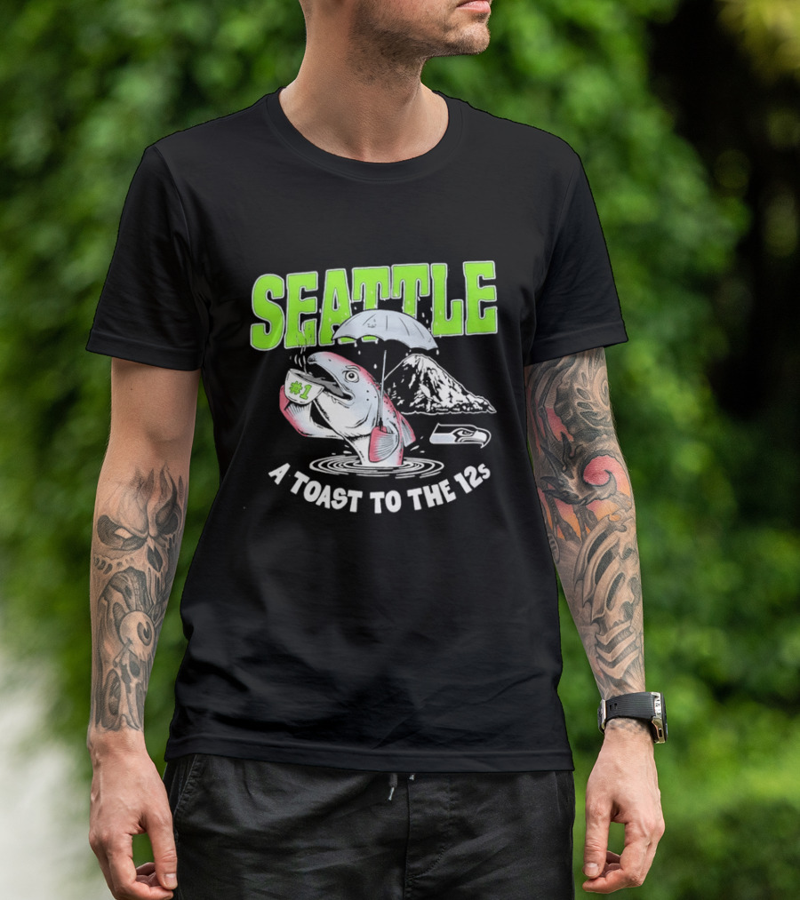 Seattle Seahawks A Toast To The 12s Salmon And Coffee With Mountain T-Shirt