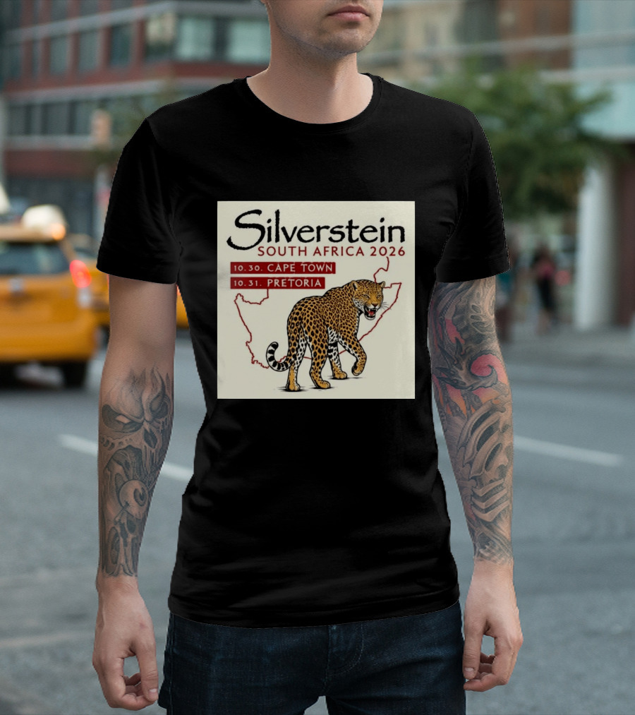 Silverstein South Africa 2026 Cape Town Pretoria Leopard Map Concert Dates T-Shirt