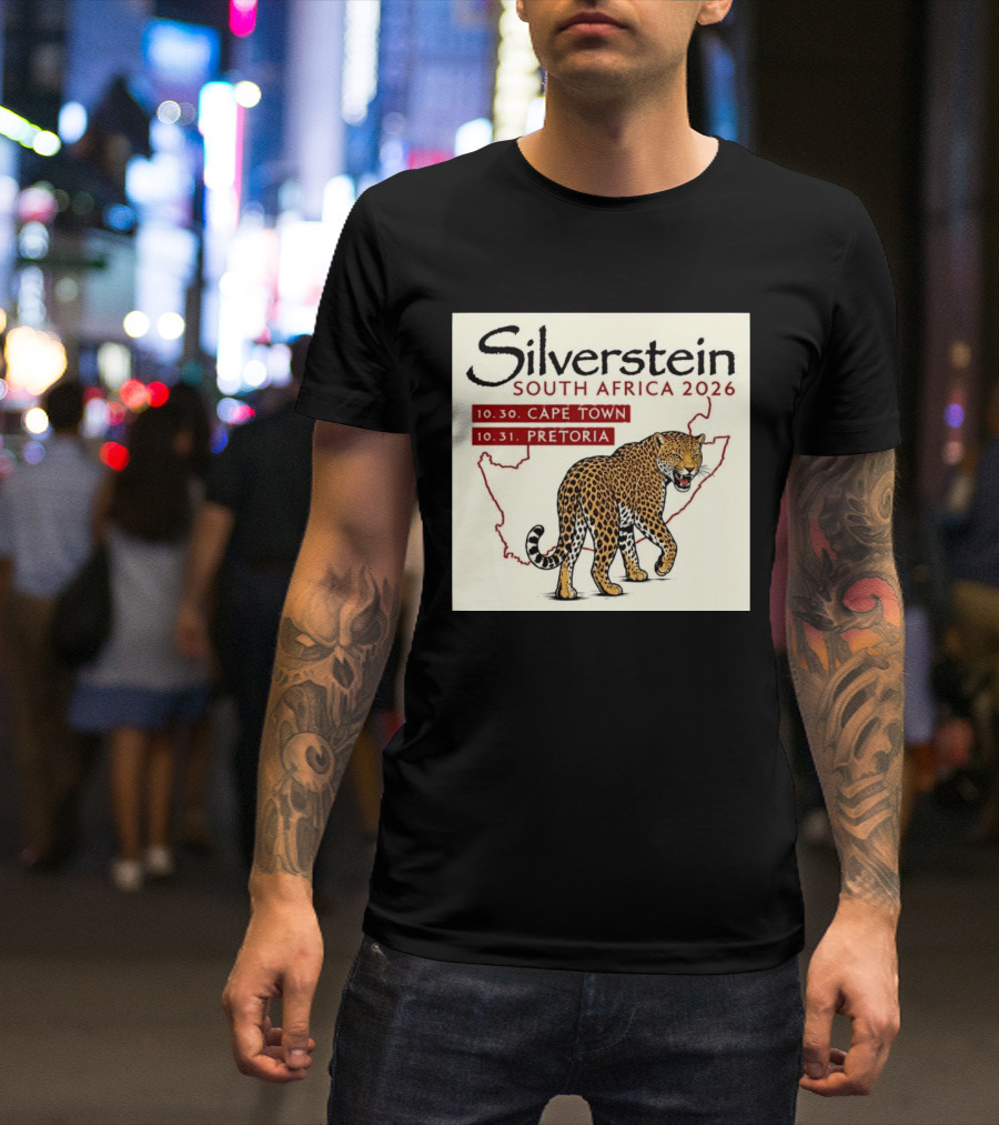 Silverstein South Africa 2026 Cape Town Pretoria Leopard Map Concert Dates T-Shirt