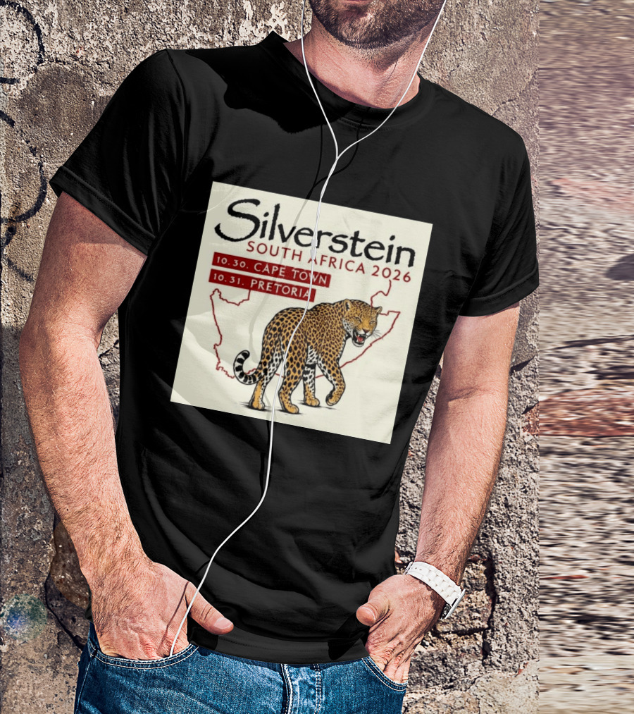 Silverstein South Africa 2026 Cape Town Pretoria Leopard Map Concert Dates T-Shirt
