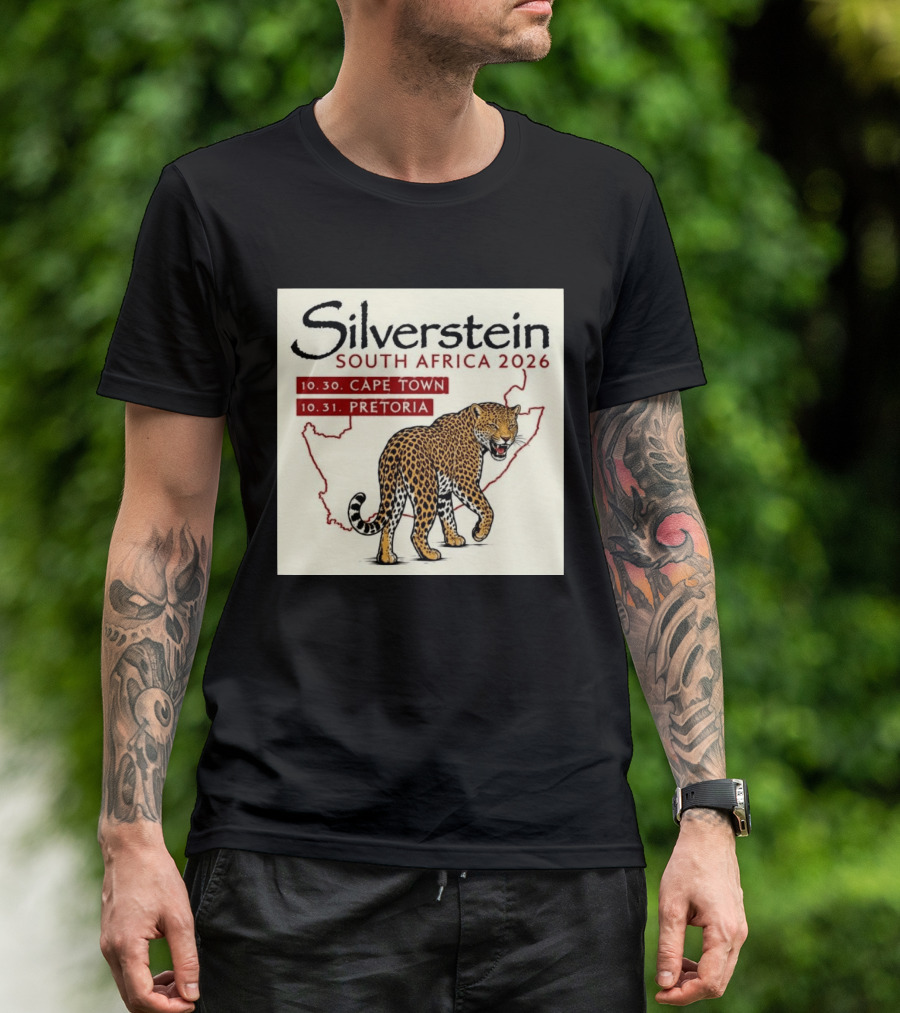 Silverstein South Africa 2026 Cape Town Pretoria Leopard Map Concert Dates T-Shirt