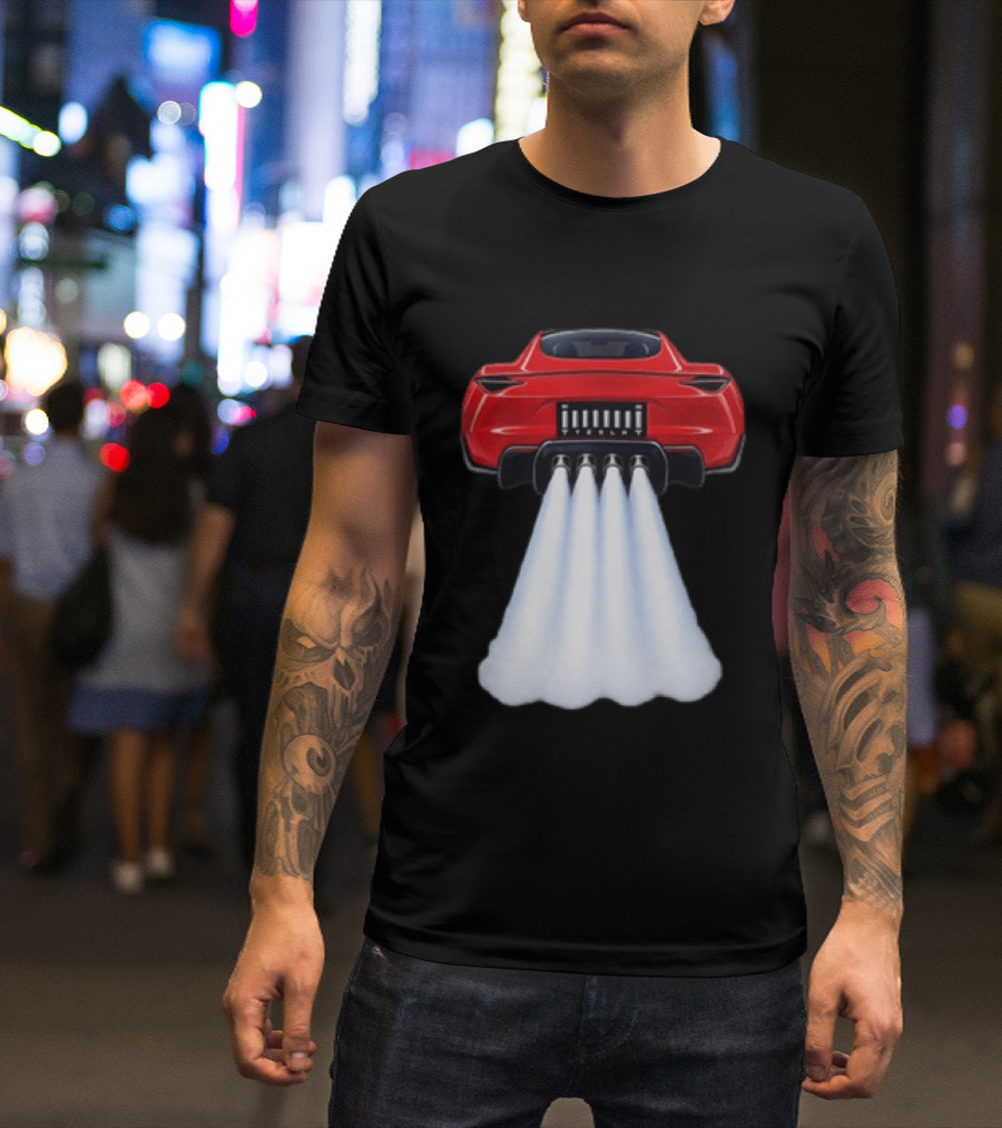Tesla Roadster SpaceX Flying Car Rocket Thrusters Jet Blast T-Shirt