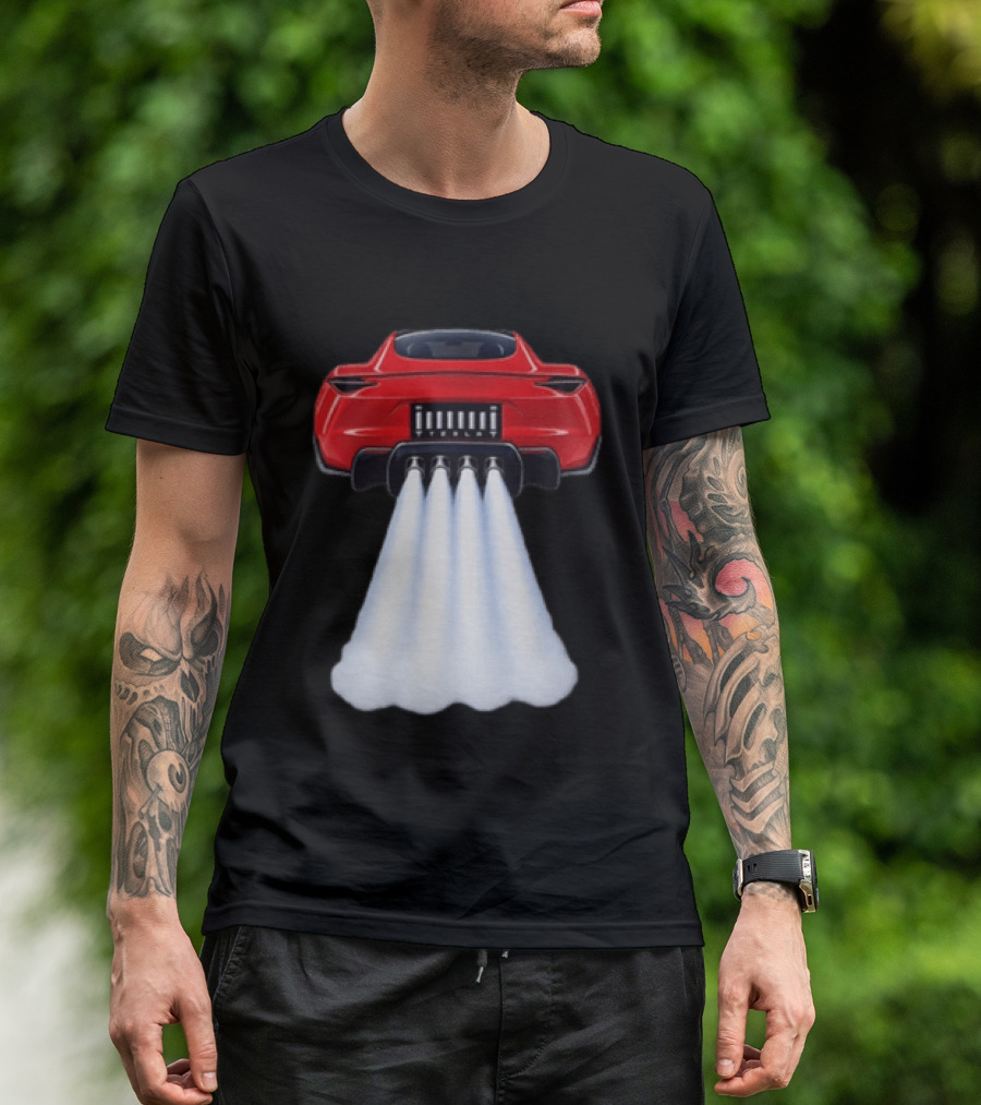 Tesla Roadster SpaceX Flying Car Rocket Thrusters Jet Blast T-Shirt