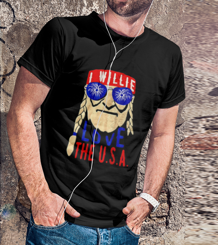 I Willie Nelson Love The U.S.A. Braided Hair Fireworks Sunglasses T-Shirt