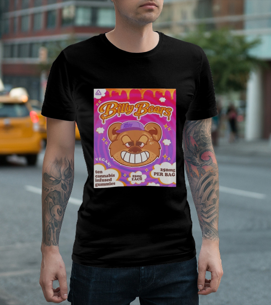 Billy Bears Vegan Ten Cannabis Infused Gummies 25mg Each 250mg Per Bag T-Shirt