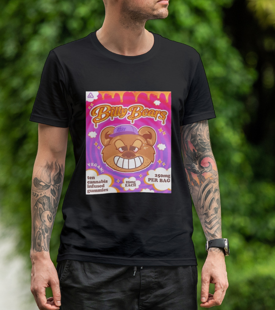 Billy Bears Vegan Ten Cannabis Infused Gummies 25mg Each 250mg Per Bag T-Shirt