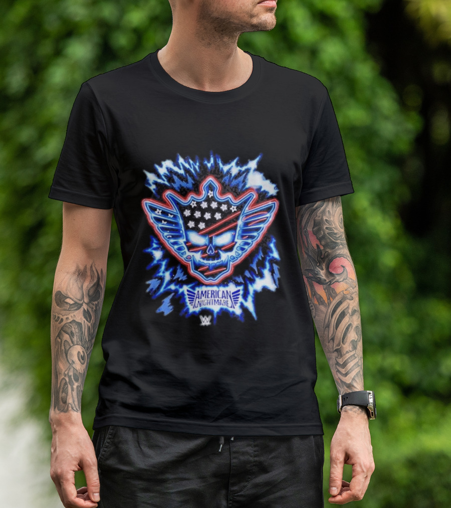Cody Rhodes WWE American Nightmare Skull Logo With Stars And Stripes Electric Blue T-Shirt