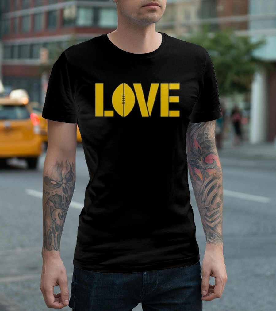 Love Football Yellow Text With Football Shaped O T-Shirt