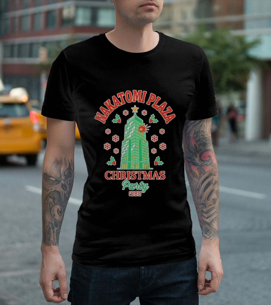 Nakatomi Plaza Christmas Party 1988 Snowflakes Holly Explosion T-Shirt