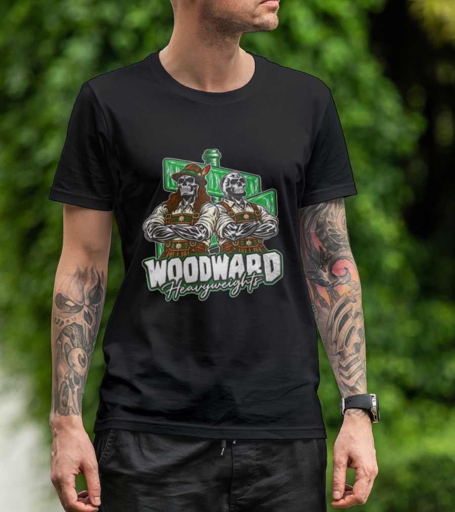 Woodward Heavyweights Two Skulls Lederhosen Crossed Arms T-Shirt