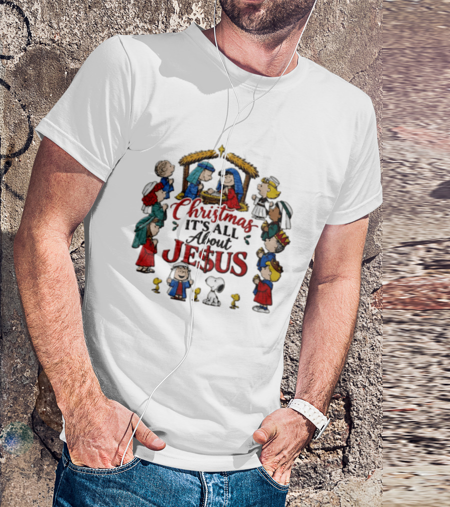 Christmas It's All About Jesus Charlie Brown Snoopy Peanuts Nativity Scene T-Shirt