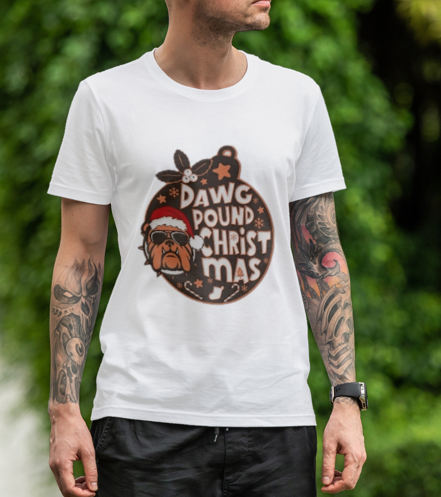 Cleveland Browns Dawg Pound Christmas Santa Bulldog Holiday Sweater T-Shirt