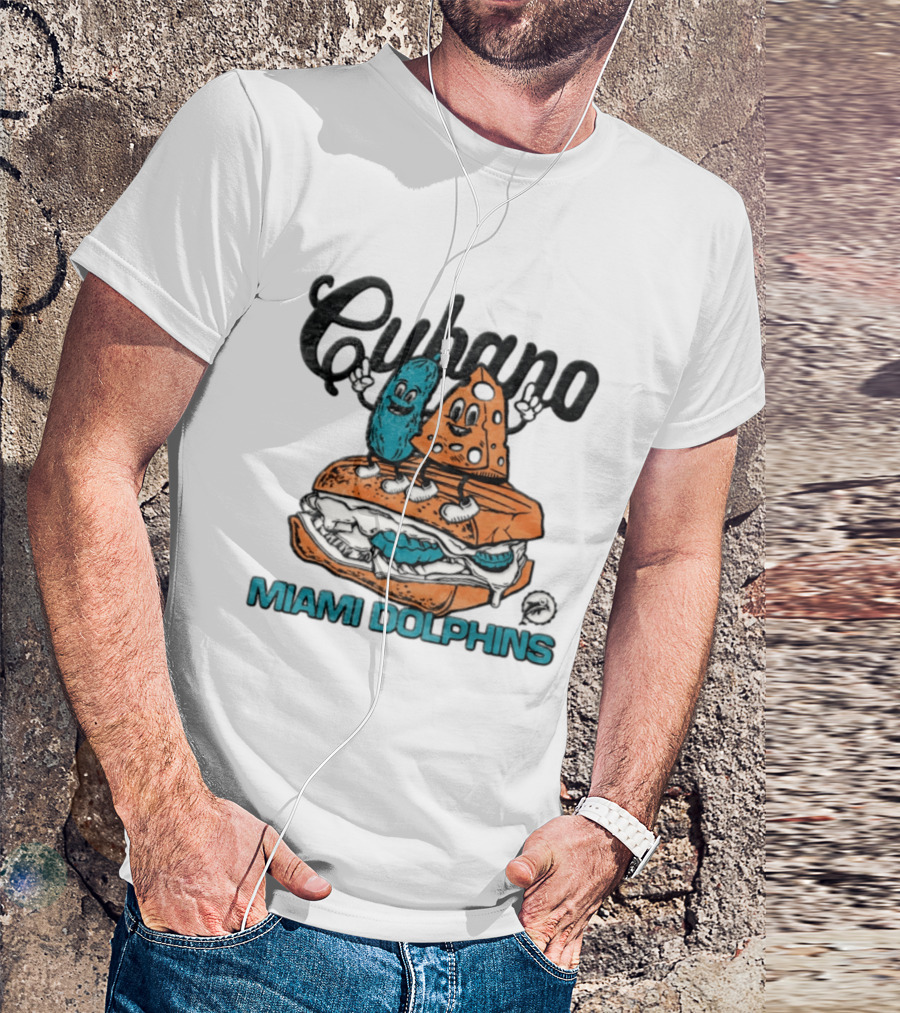 Miami Dolphins Cubano Sandwich Cartoon Football Food Delight T-Shirt