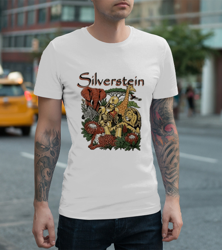 Silverstein Safari Robot With Elephant Giraffe Lion Leopard Post Hardcore T-Shirt