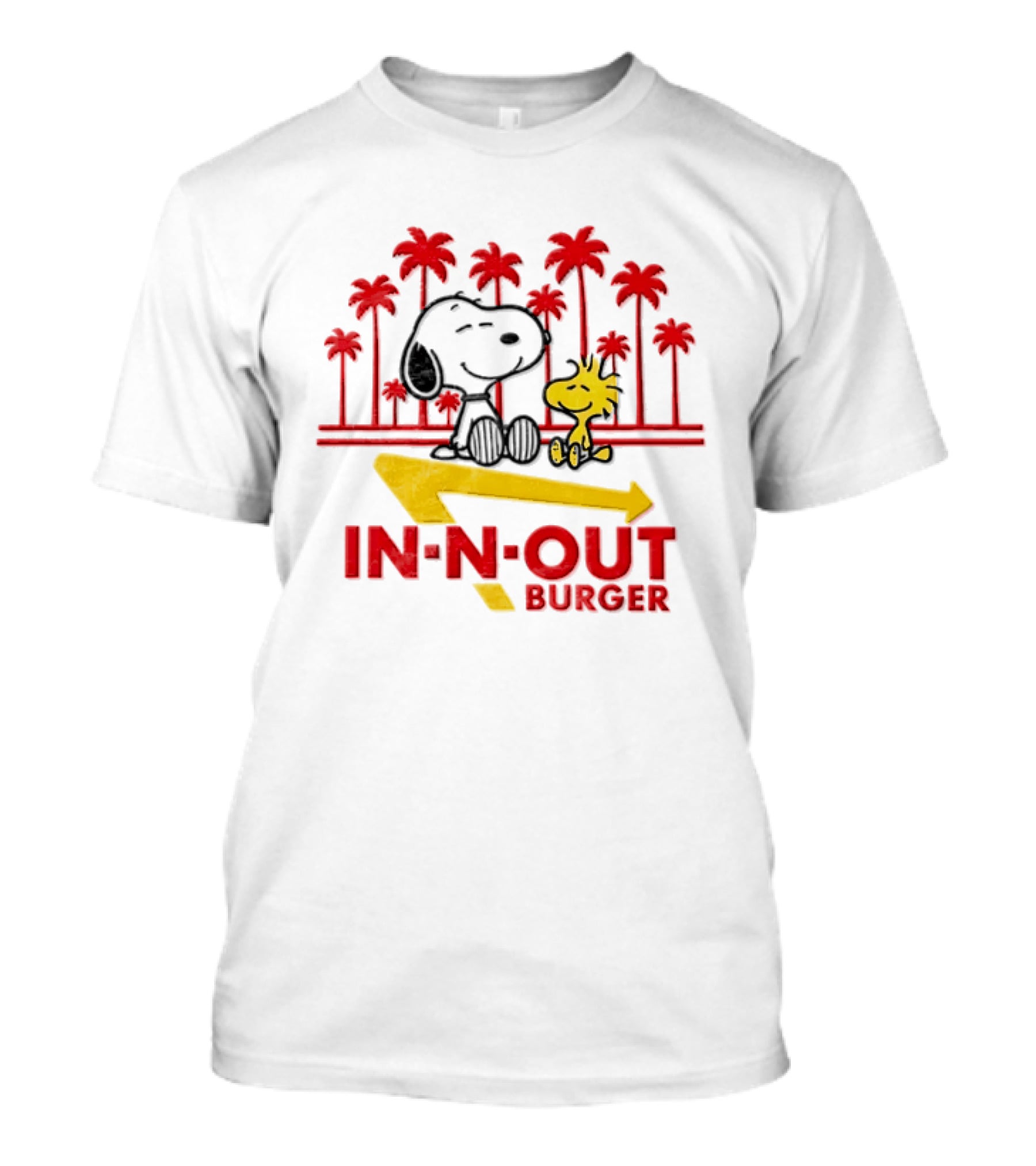 Snoopy And Woodstock Enjoying In N Out Burger With Iconic Palm Trees T-Shirt