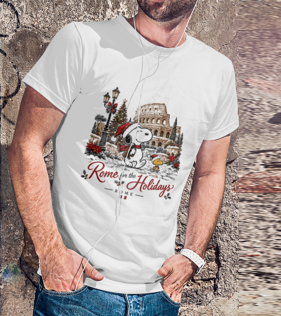 Snoopy And Woodstock Rome For The Holidays Christmas Colosseum Scene T-Shirt