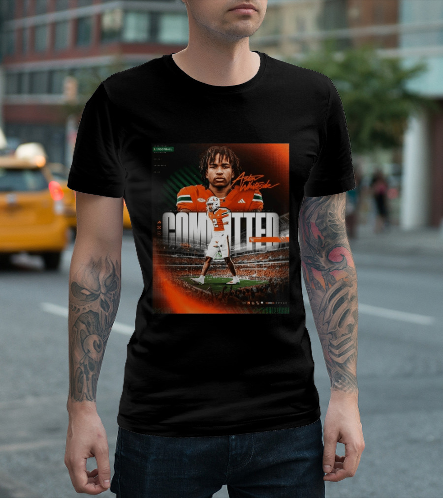 Committed Aston Whiteside Miami Hurricanes Football 2027 T-Shirt