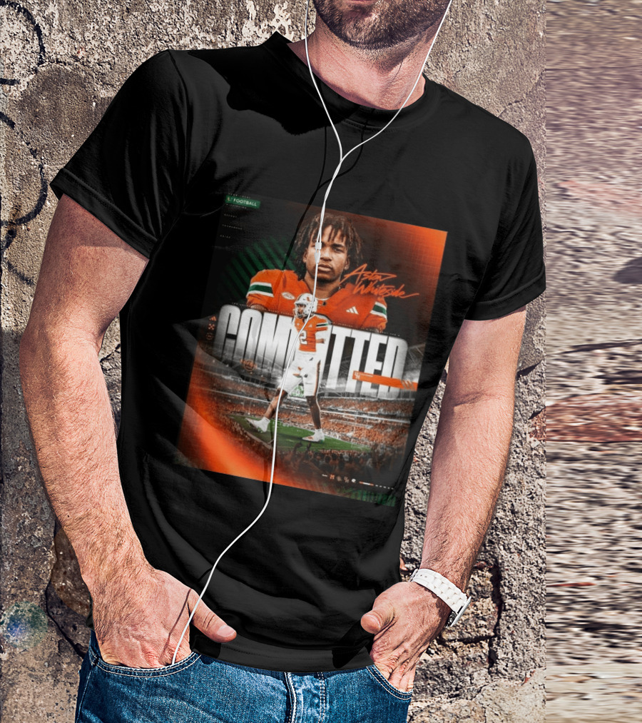 Committed Aston Whiteside Miami Hurricanes Football 2027 T-Shirt