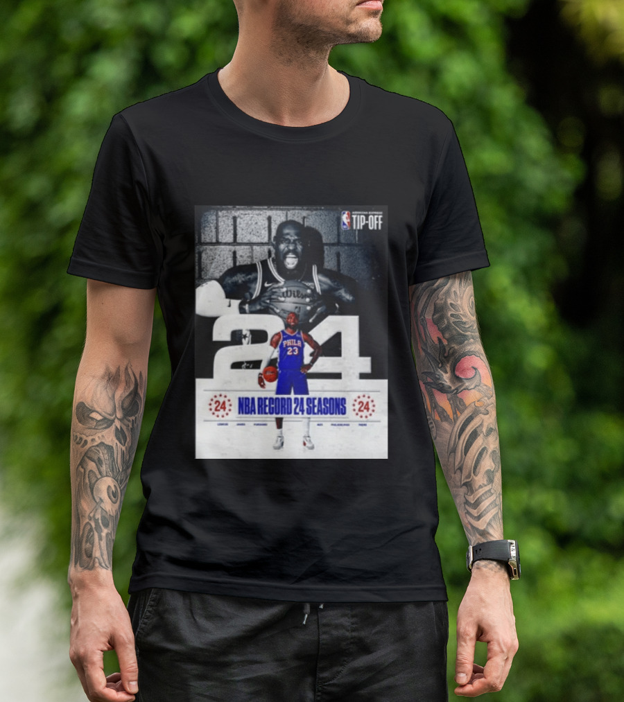 NBA Tip Off LeBron James Philadelphia 76ers Record 24 Seasons T-Shirt