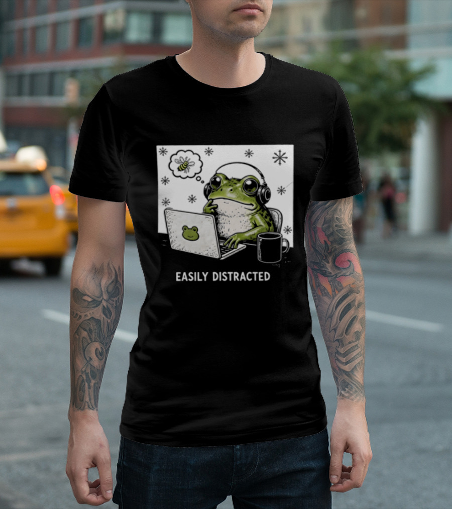 Easily Distracted Frog Laptop Headphones Christmas Frog T-Shirt