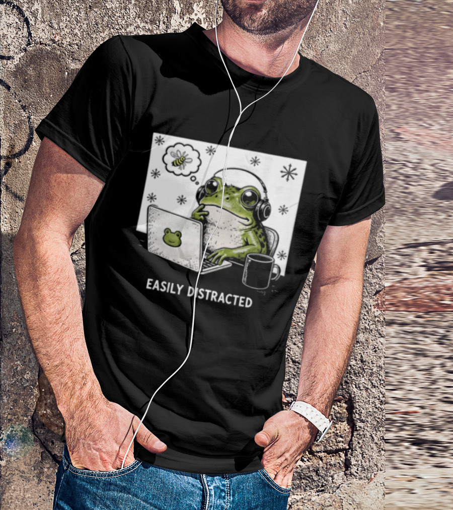 Easily Distracted Frog Laptop Headphones Christmas Frog T-Shirt