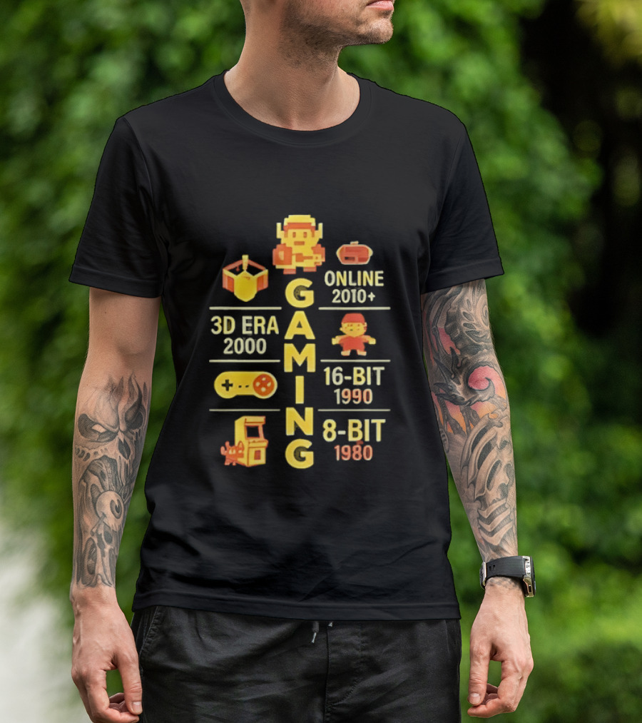 Gaming Evolution 3D Era 1980 8 Bit To 2000s Online 16 Bit 1990 T-Shirt