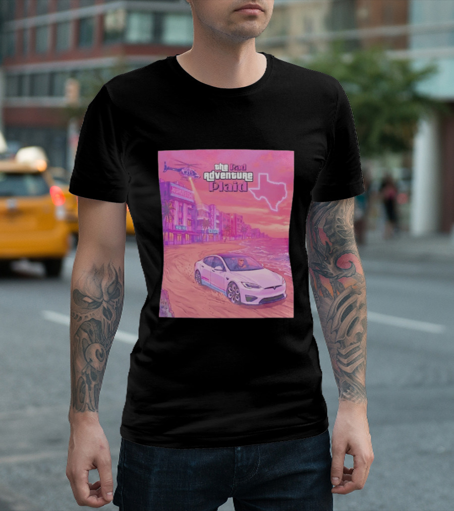 Rad Adventure Plaid Tesla Beach Gag City Joshwest247 Texas Neon Helicopter T-Shirt