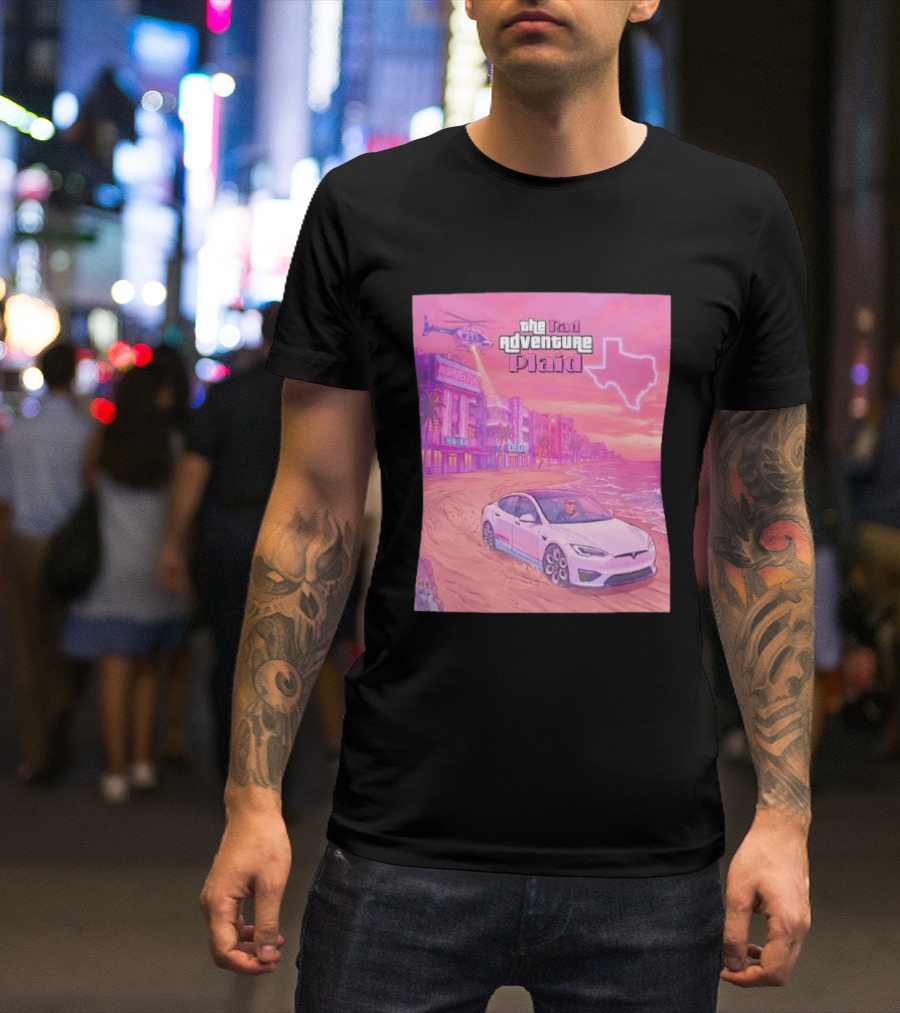 Rad Adventure Plaid Tesla Beach Gag City Joshwest247 Texas Neon Helicopter T-Shirt