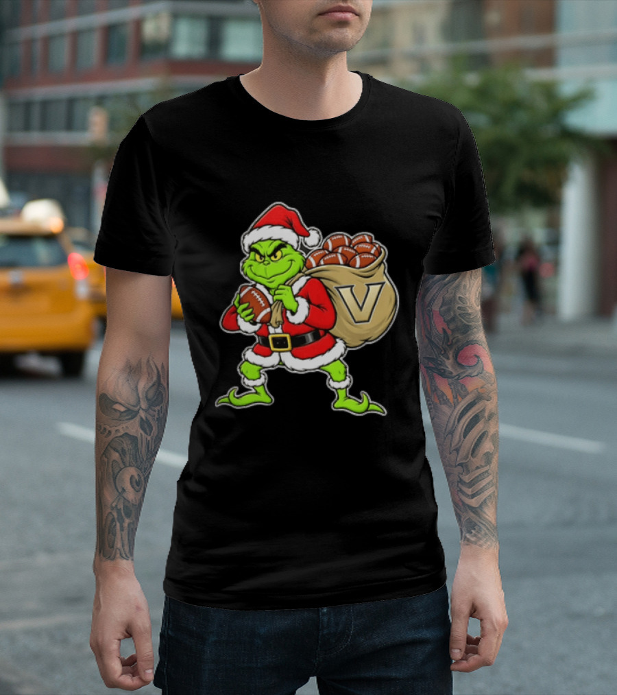 Santa Grinch Vanderbilt Commodores Carrying Chiefs Footballs For Christmas T-Shirt