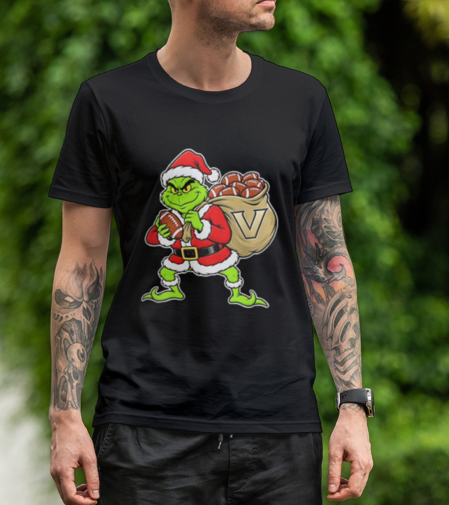 Santa Grinch Vanderbilt Commodores Carrying Chiefs Footballs For Christmas T-Shirt
