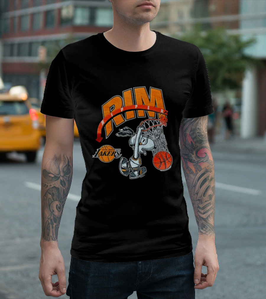 Snoopy Rim Ripper Los Angeles Lakers Basketball Orange Red T-Shirt