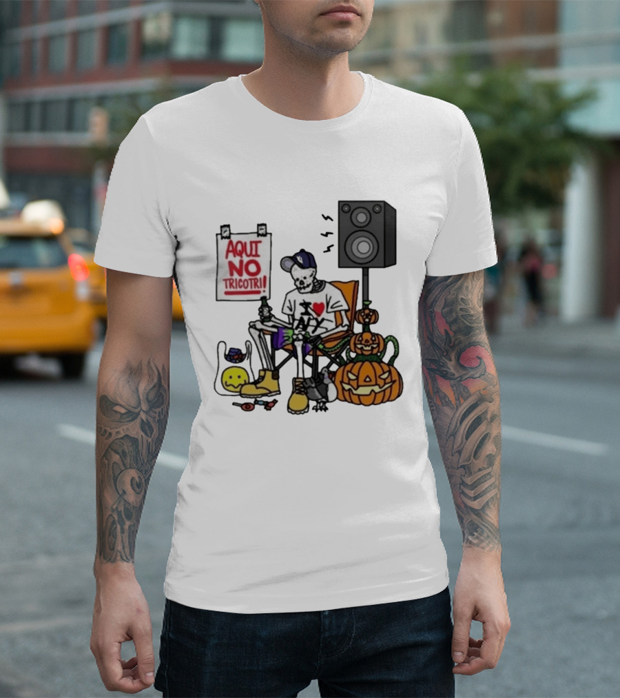 I Love New York Aqui No Tricotri Skeleton Halloween Pumpkin Speaker Chair T-Shirt