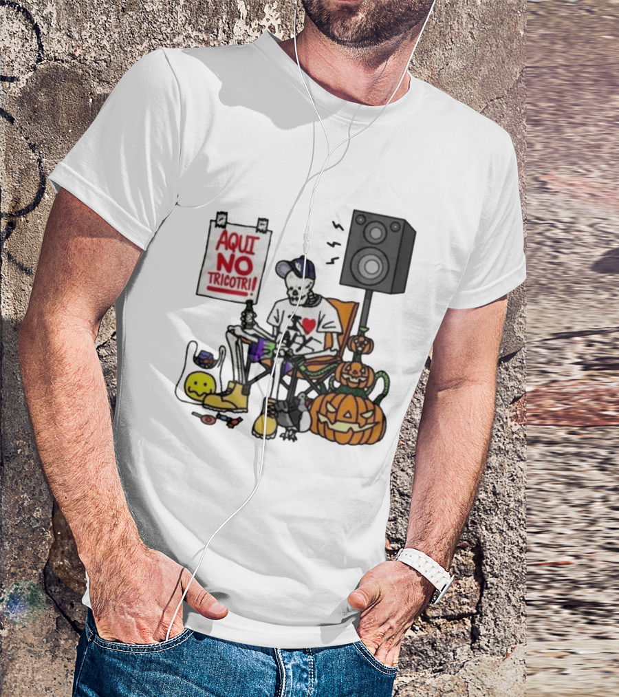 I Love New York Aqui No Tricotri Skeleton Halloween Pumpkin Speaker Chair T-Shirt