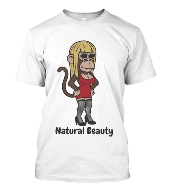 Natural Beauty Blonde Monkey Red Dress Cartoon Fashion T-Shirt