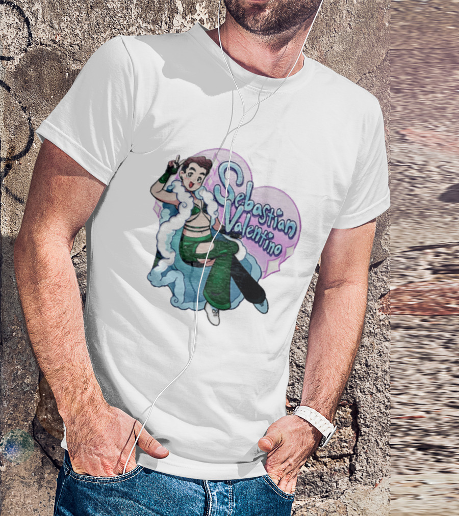 Sebastian Valentino Cartoon Character Peace Pose Sparkling Heart T-Shirt