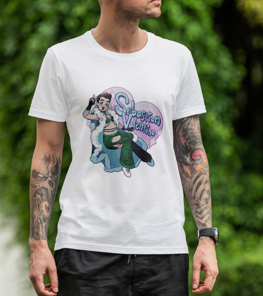 Sebastian Valentino Cartoon Character Peace Pose Sparkling Heart T-Shirt