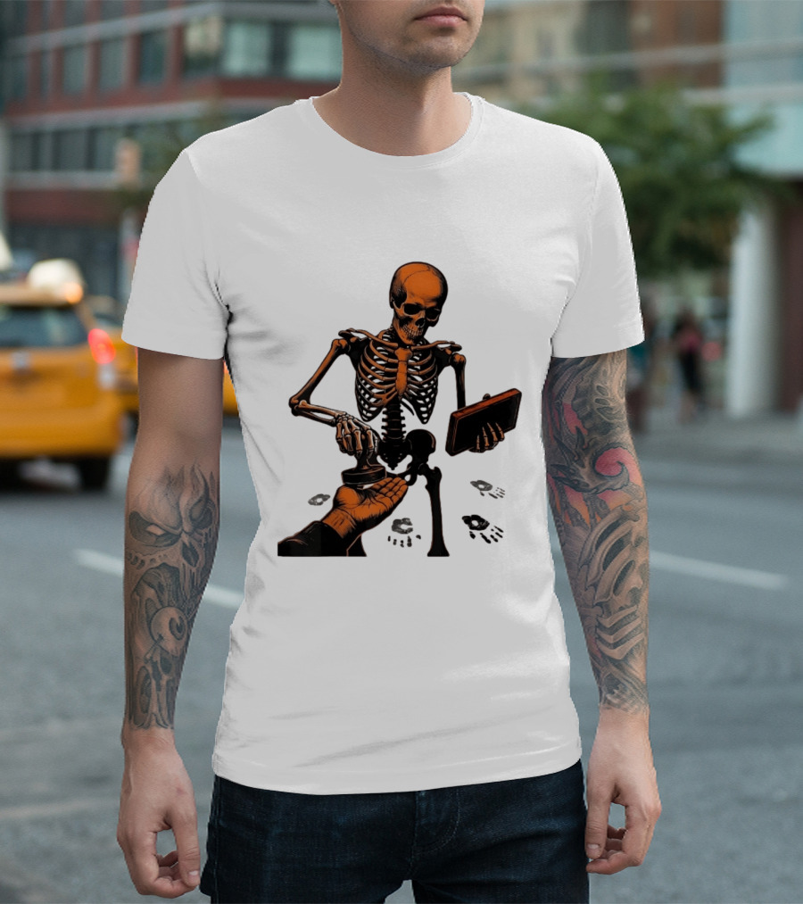 Skeleton Stamping Handprint Spooky Scary Halloween T-Shirt