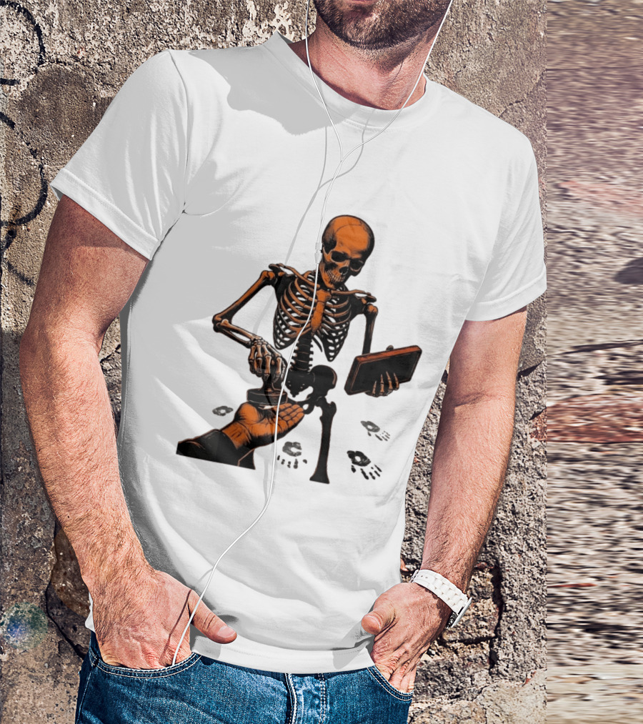 Skeleton Stamping Handprint Spooky Scary Halloween T-Shirt