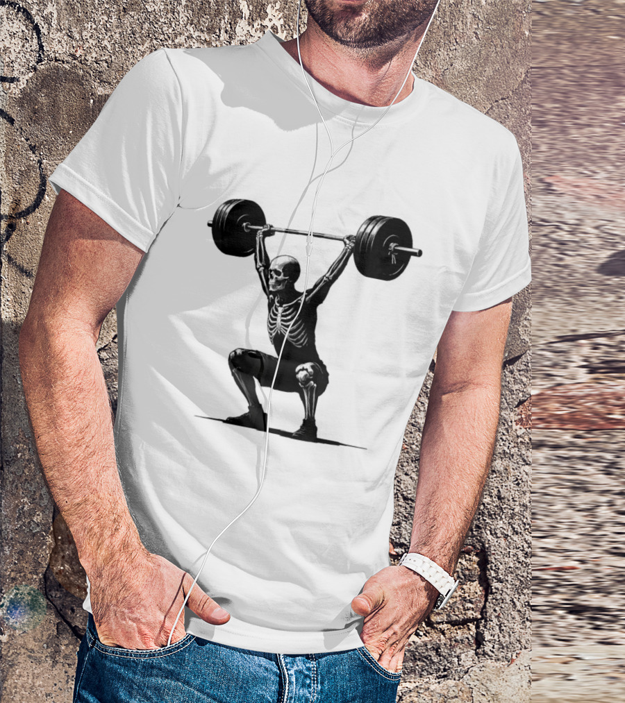 Snatched Still Standing Skeleton Weightlifting Barbell Power T-Shirt