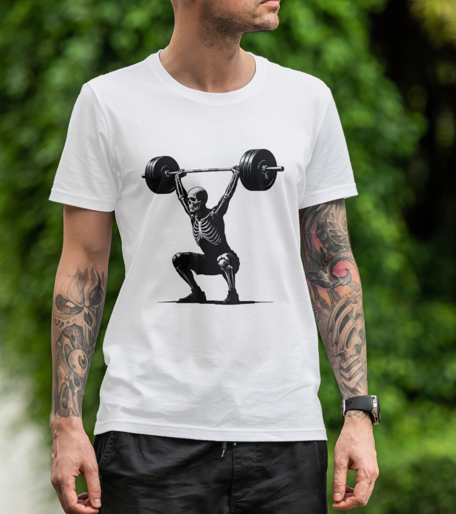 Snatched Still Standing Skeleton Weightlifting Barbell Power T-Shirt