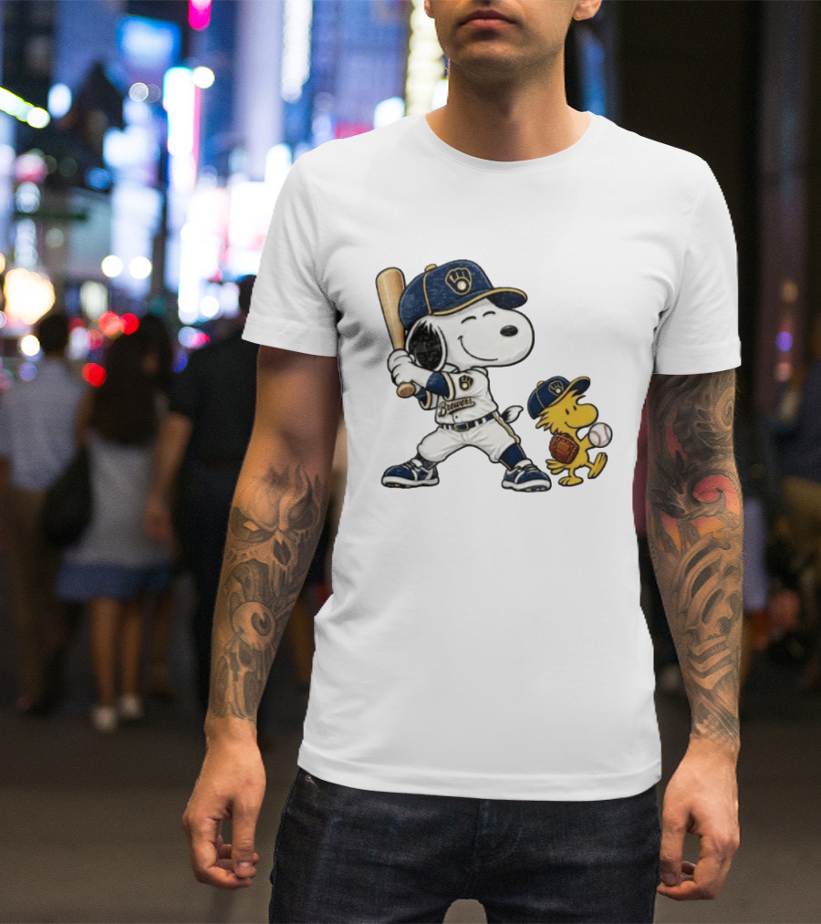 Snoopy Woodstock Milwaukee Brewers Baseball Fan Gear Classic Peanuts Characters T-Shirt