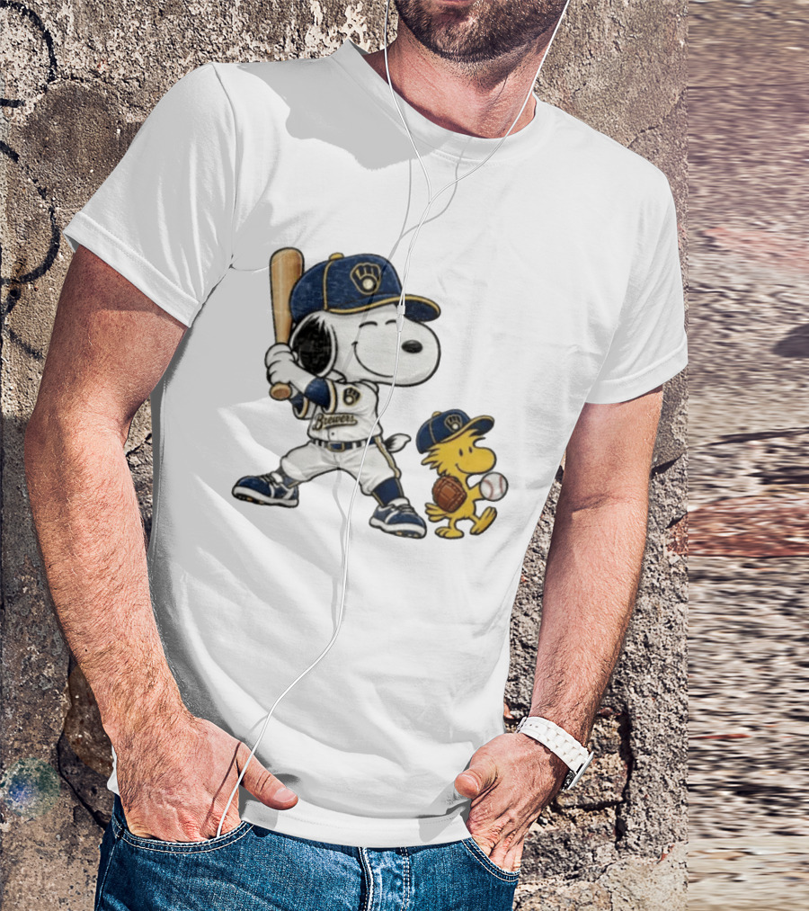 Snoopy Woodstock Milwaukee Brewers Baseball Fan Gear Classic Peanuts Characters T-Shirt