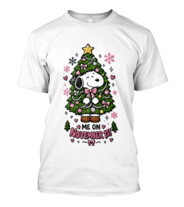 Christmas Snoopy November 1st Dressed As Christmas Tree With Pink Bows T-Shirt