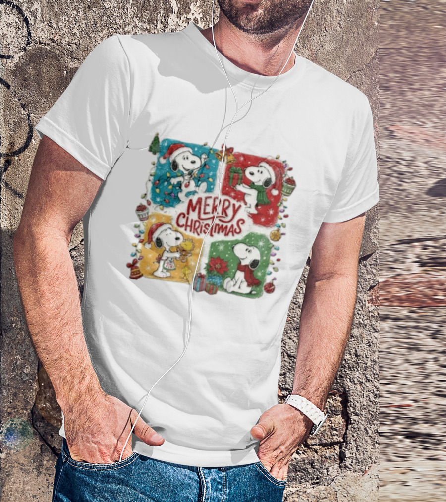 Snoopy Merry Christmas Festive Celebration With Presents And Santa Hat T-Shirt